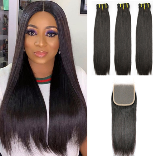 Stema Double Drawn Bone Straight Virgin Hair With 4x4 Lace Closure